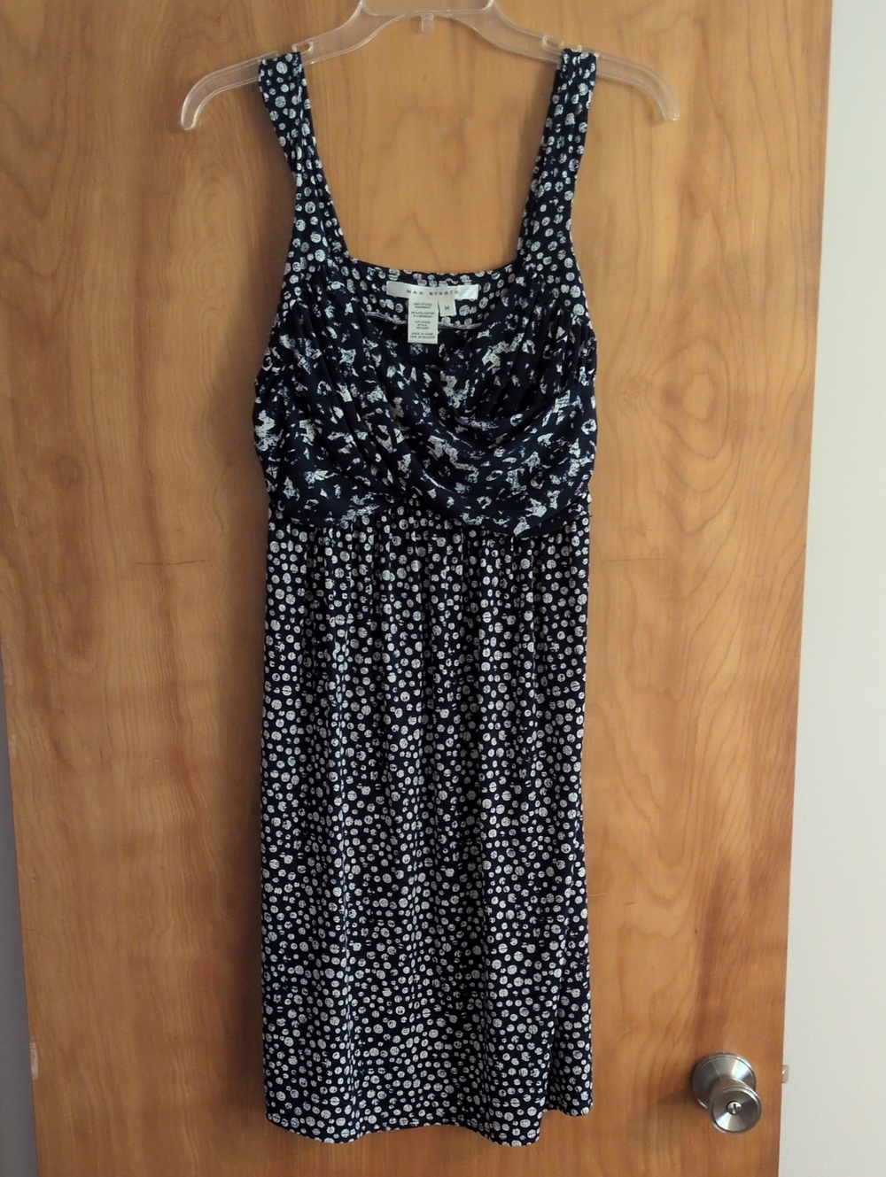 Max Studio Navy and White Floral-Print Sleeveless Dress